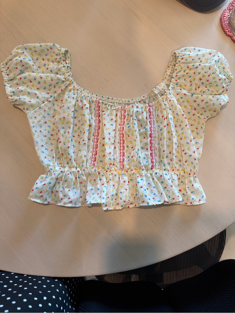 Vintage White Floral Smocked Crop Top with Puff Sleeves